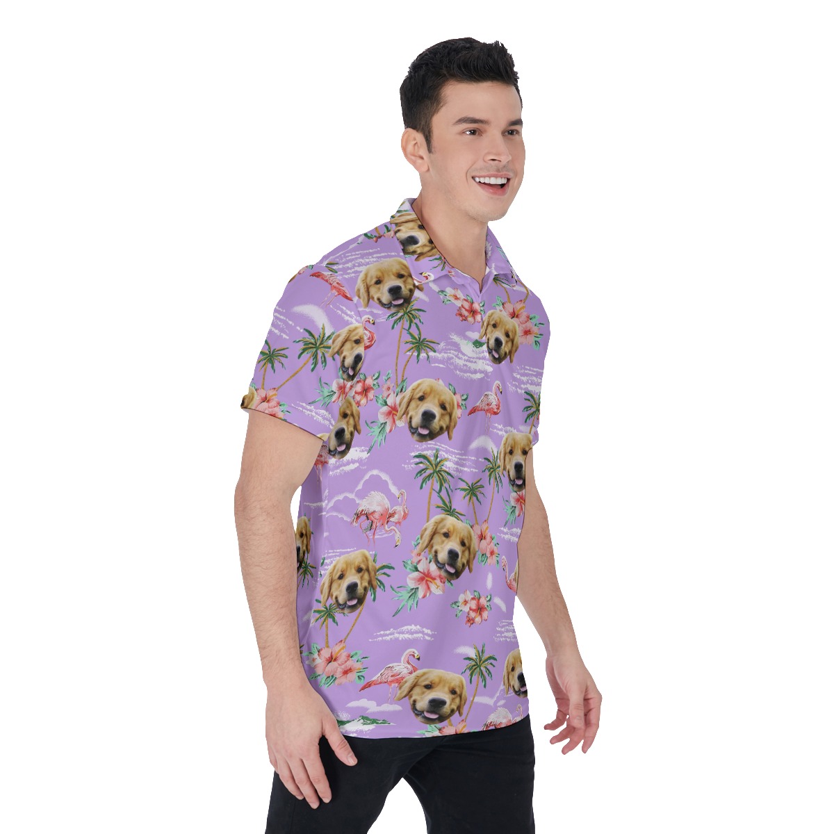 Purple Flamingo Custom Face Men's Polo Shirt