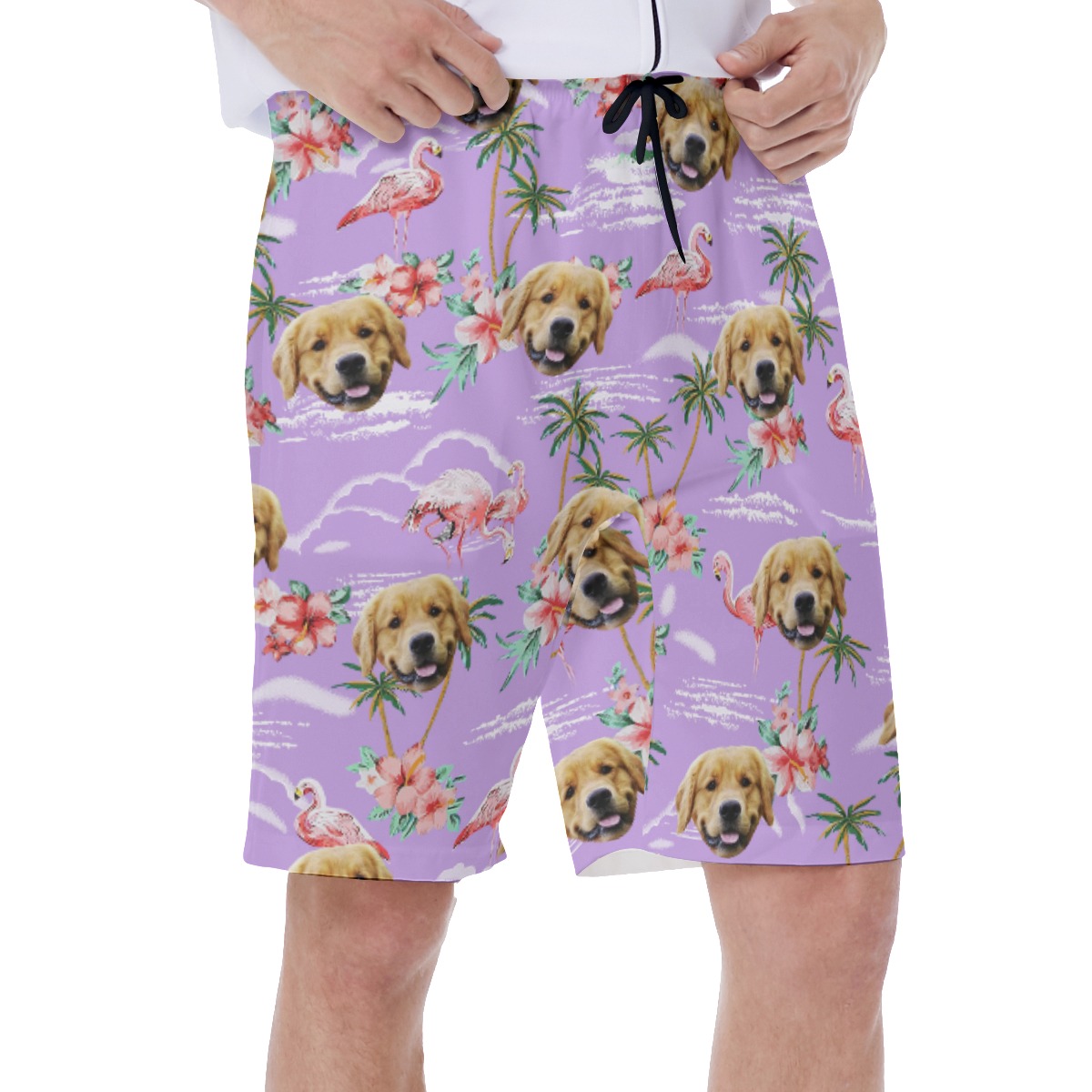Flamingo Purple Men's Swim Trunks With Dog Face
