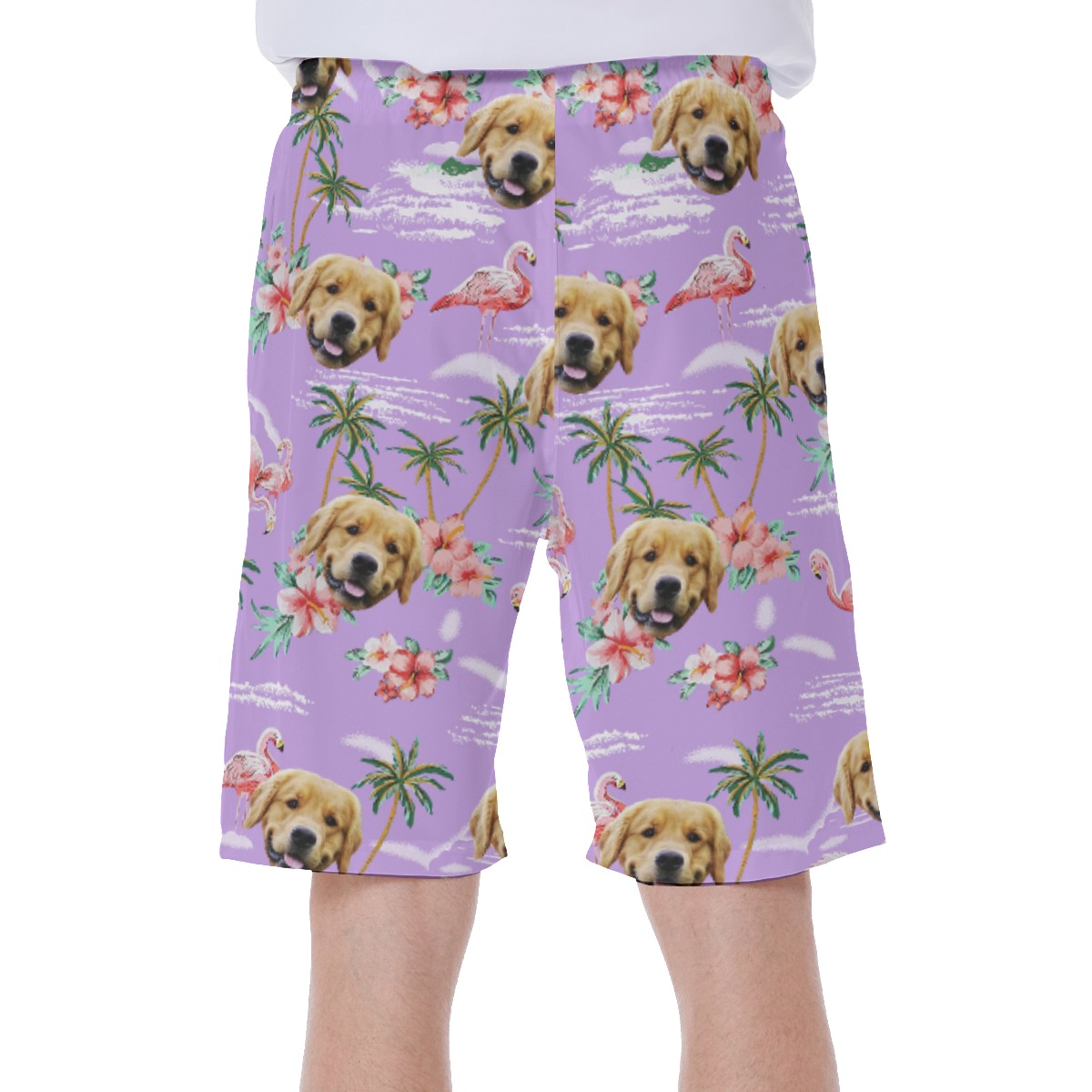 Flamingo Purple Men's Swim Trunks With Dog Face