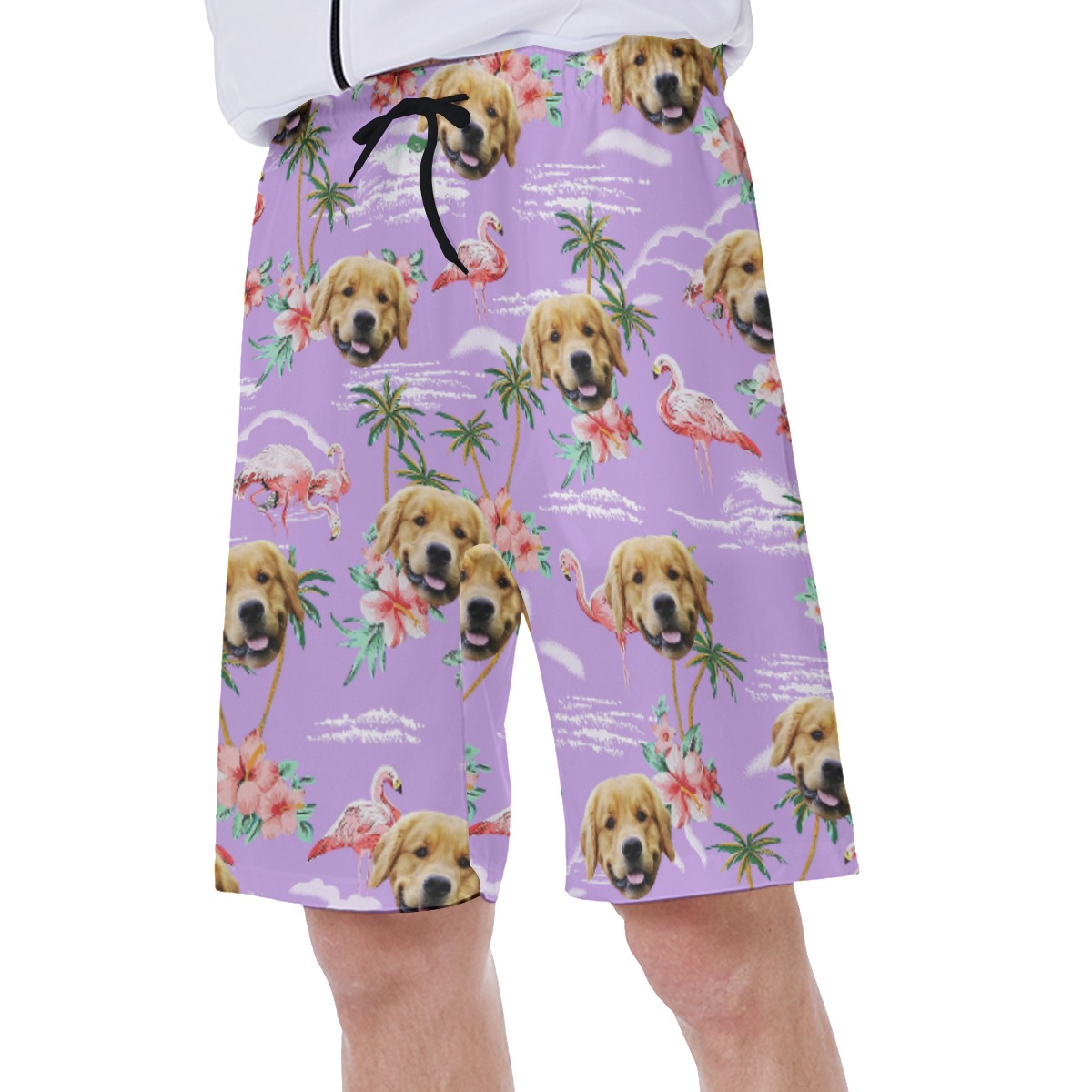Flamingo Purple Men's Swim Trunks With Dog Face