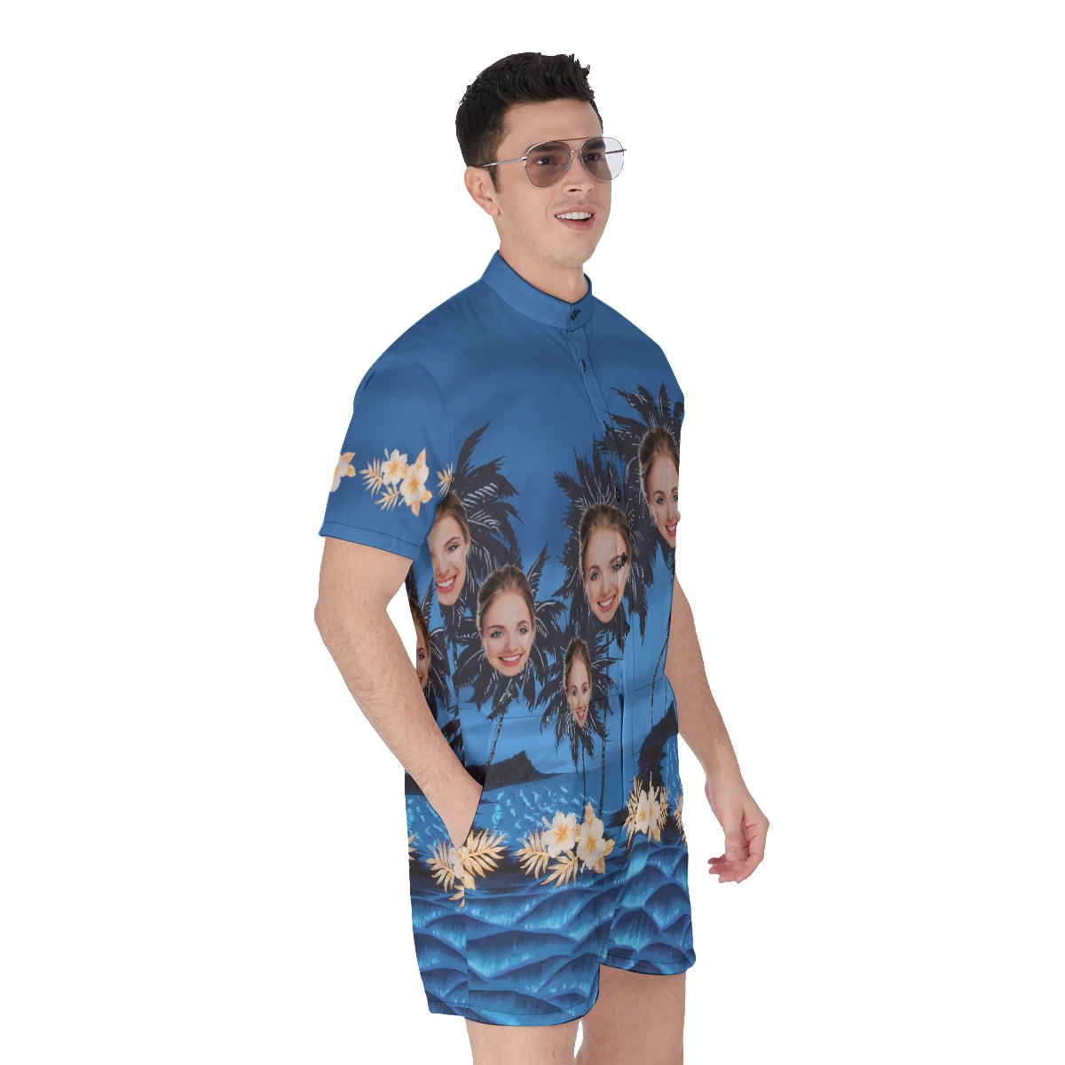 Custom Face Palm Tree Men's Hawaiian Romper For Summer