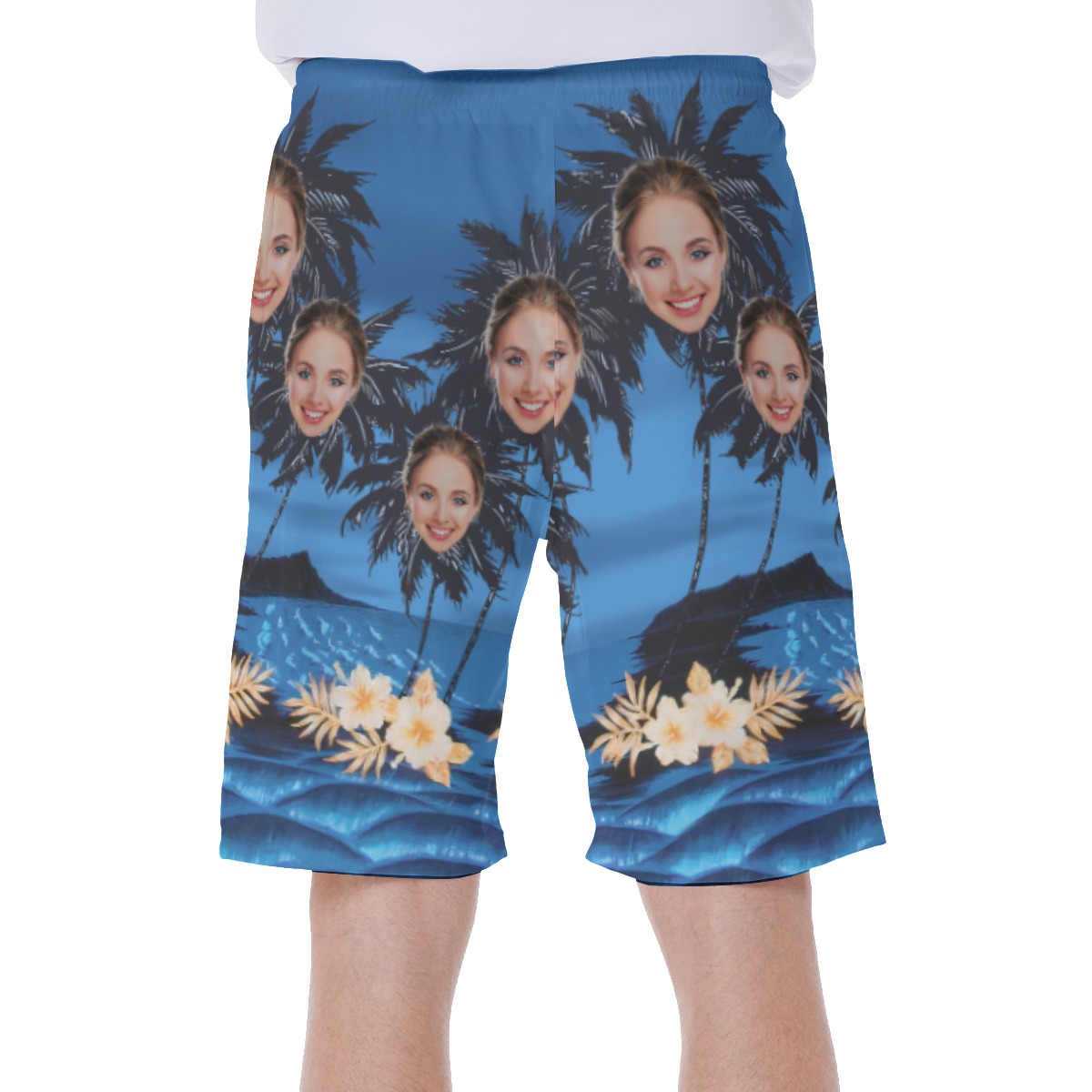 Funny Custom Face Palm Tree Hawaiian Swim Trunks For Summer