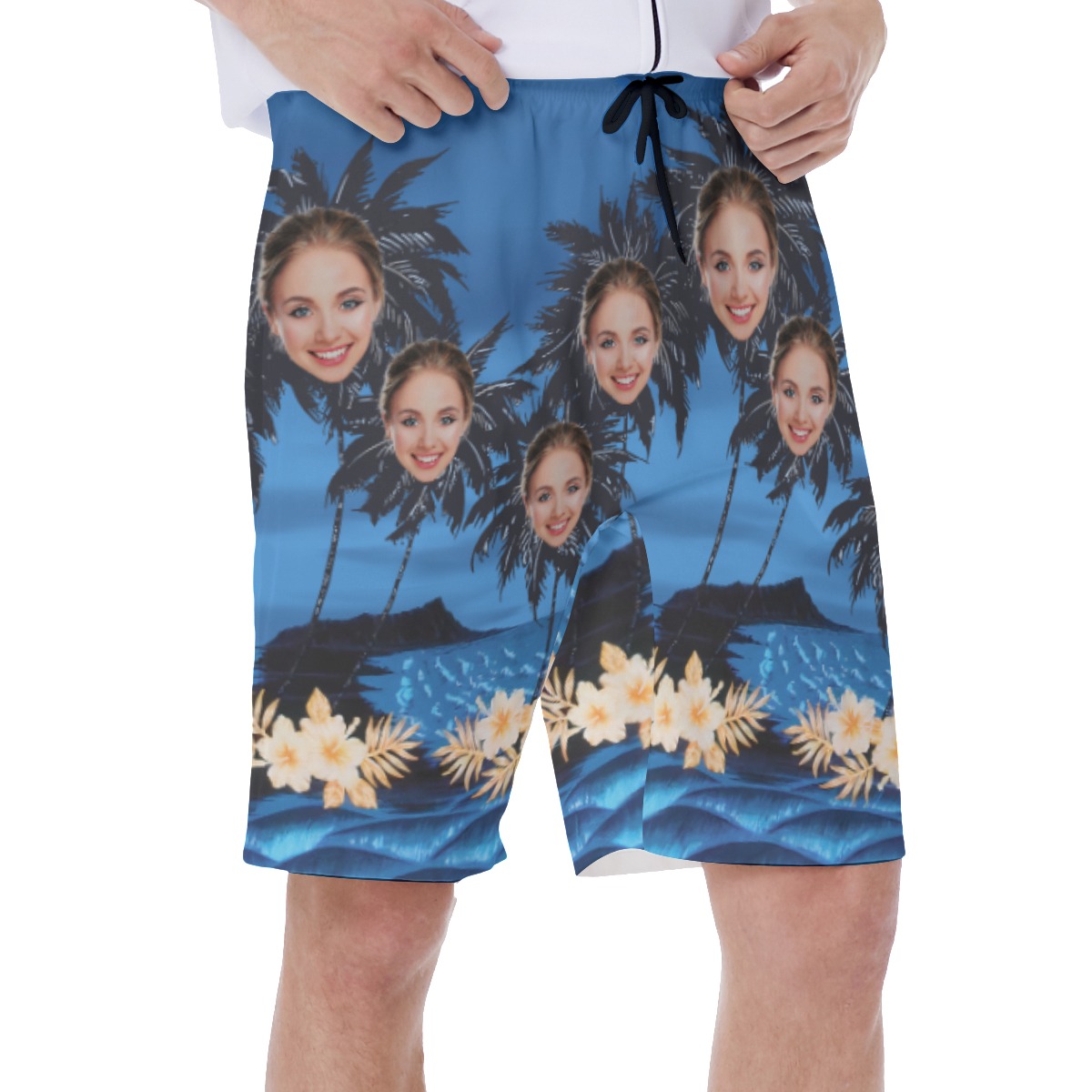Funny Custom Face Palm Tree Hawaiian Swim Trunks For Summer