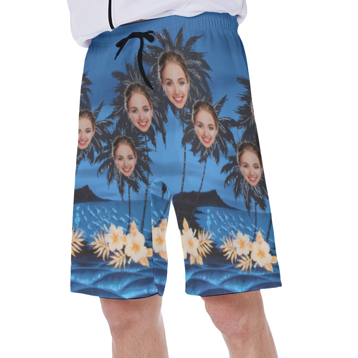 Funny Custom Face Palm Tree Hawaiian Swim Trunks For Summer