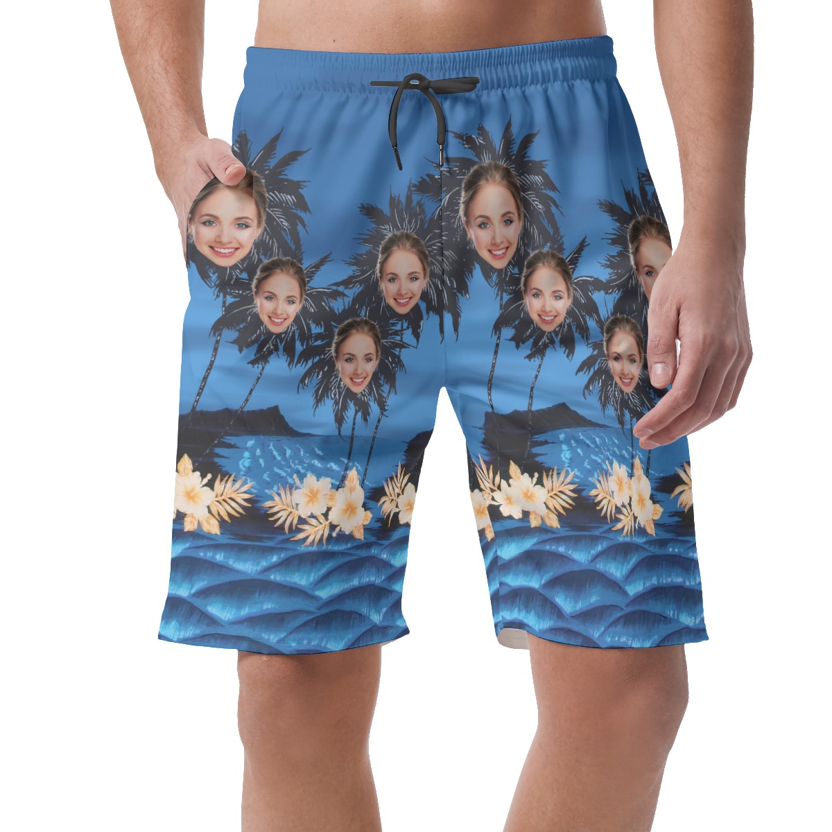 Custom Face With Palm Tree Men's Hawaiian Summer Shorts - variant image 1