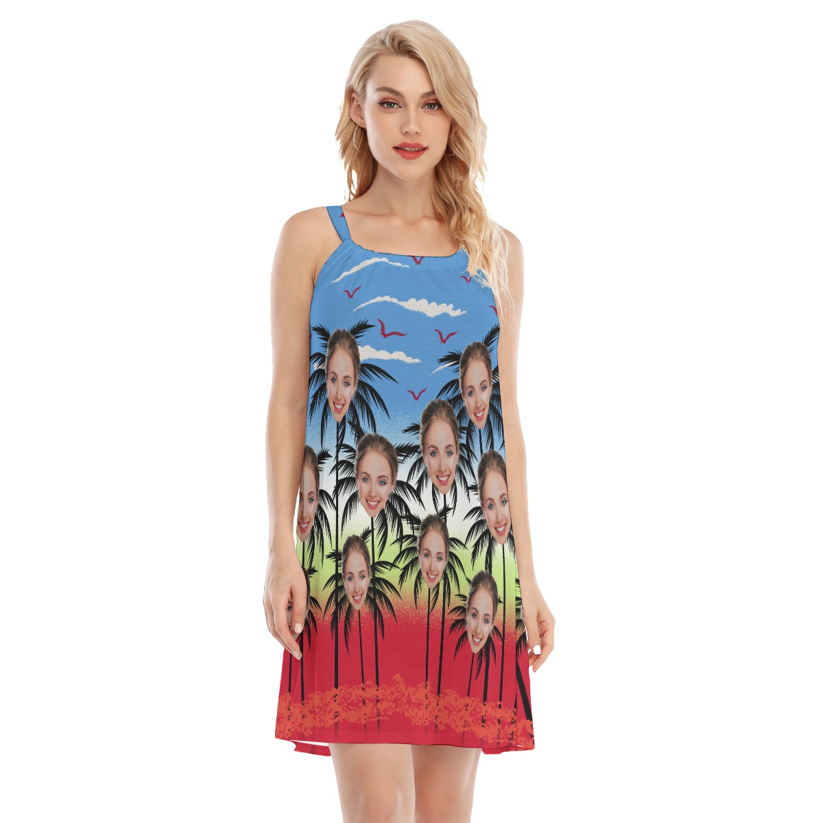 Funny Custom Face Palm Tree Hawaiian Cami Dress For Women - variant image 1