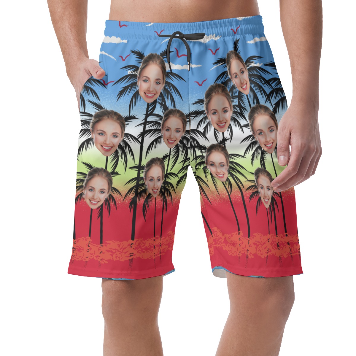 Funny Palm Tree Custom Face Hawaiian Summer Beach Shorts For Men - variant image 1