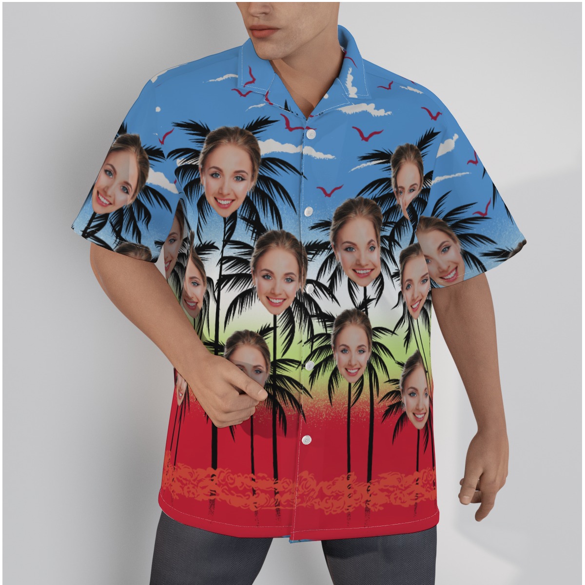 Funny Custom Face Palm Tree Hawaiian Shirt - variant image 1