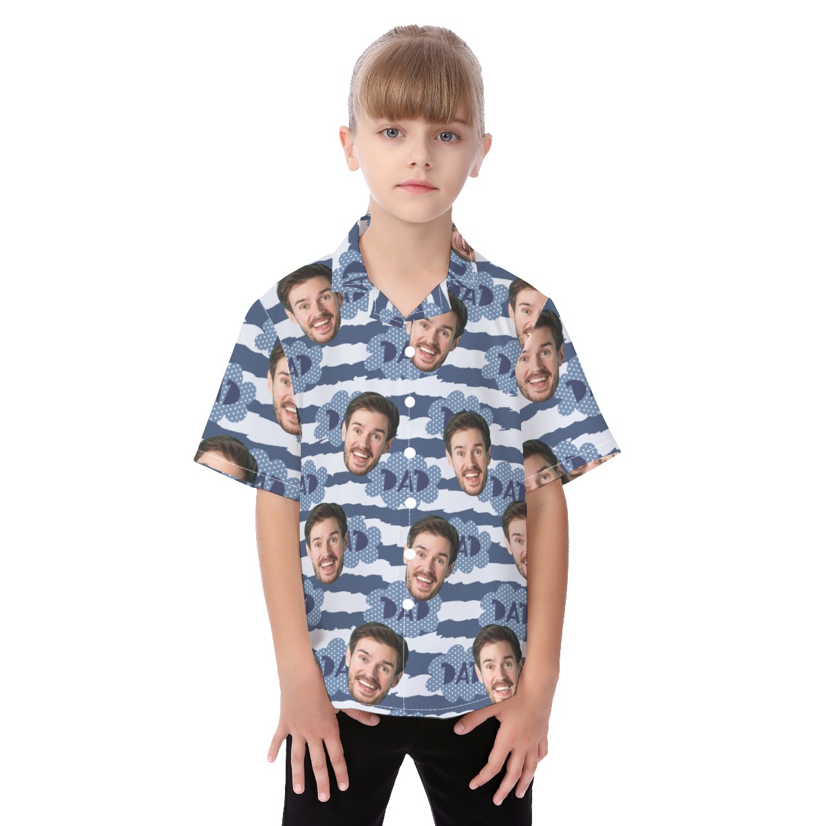 Funny Custom Face Blue Aloha Shirt For Kids - variant image 1