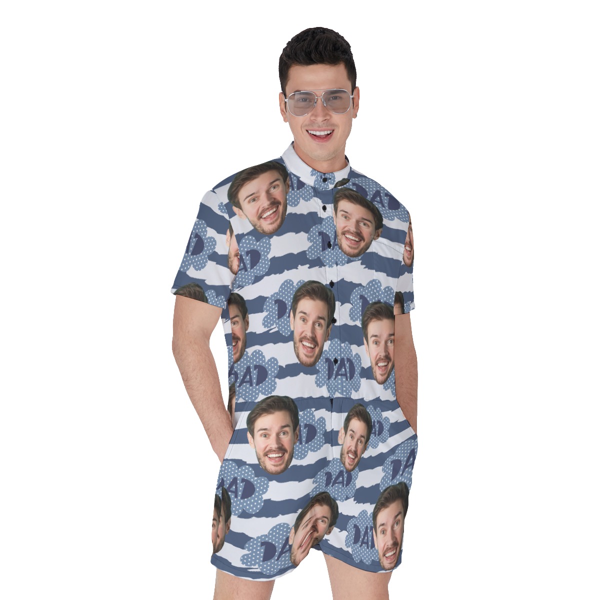 Funny Custom Face Father's Day Hawaiian Romper For Men - variant image 1