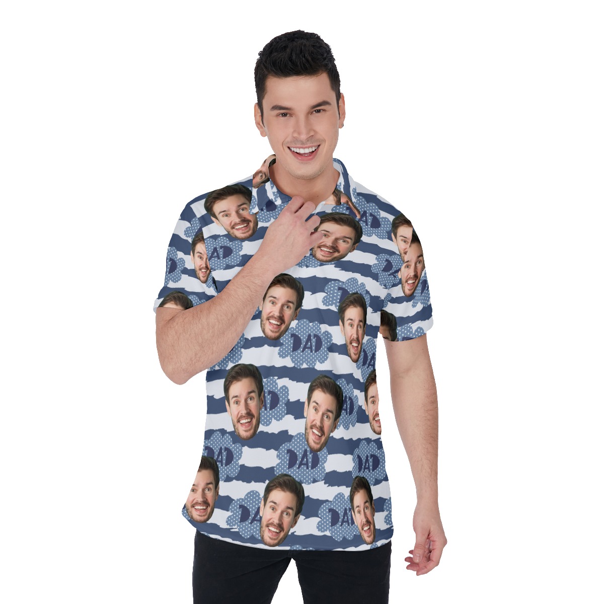 Funny Father's Day Gift Custom Face Men's Hawaiian Polo Shirt - variant image 1