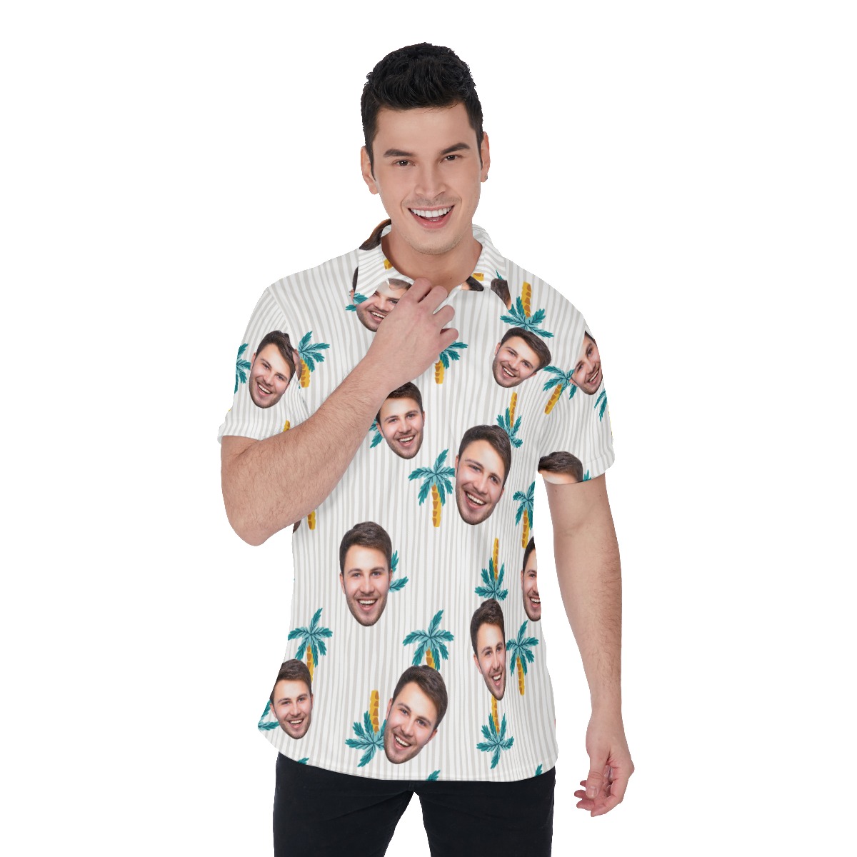 Palm Tree Striped Custom Face Men's Polo Shirt - variant image 1