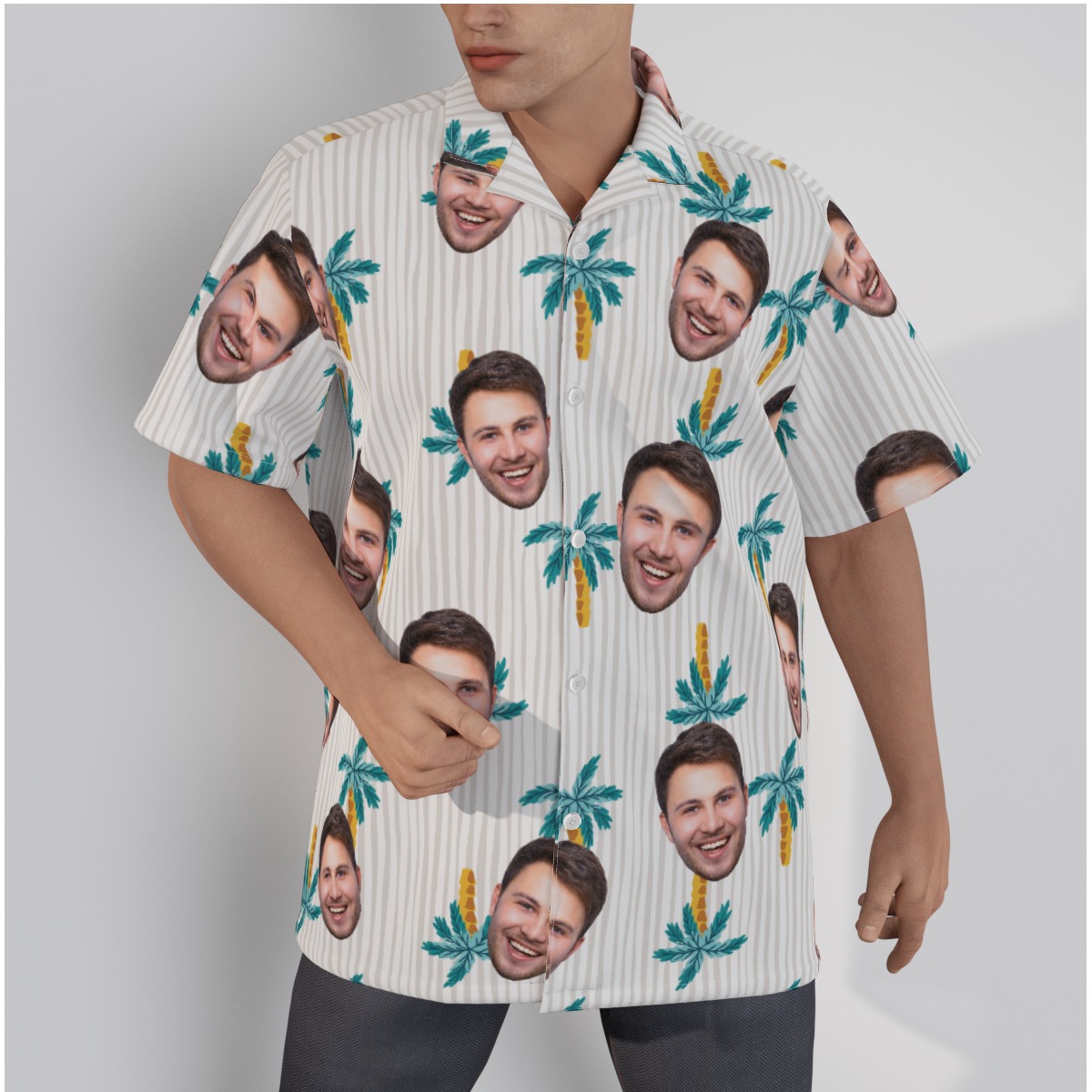 Palm Tree Striped Custom Face Men's Hawaiian Shirt - variant image 1