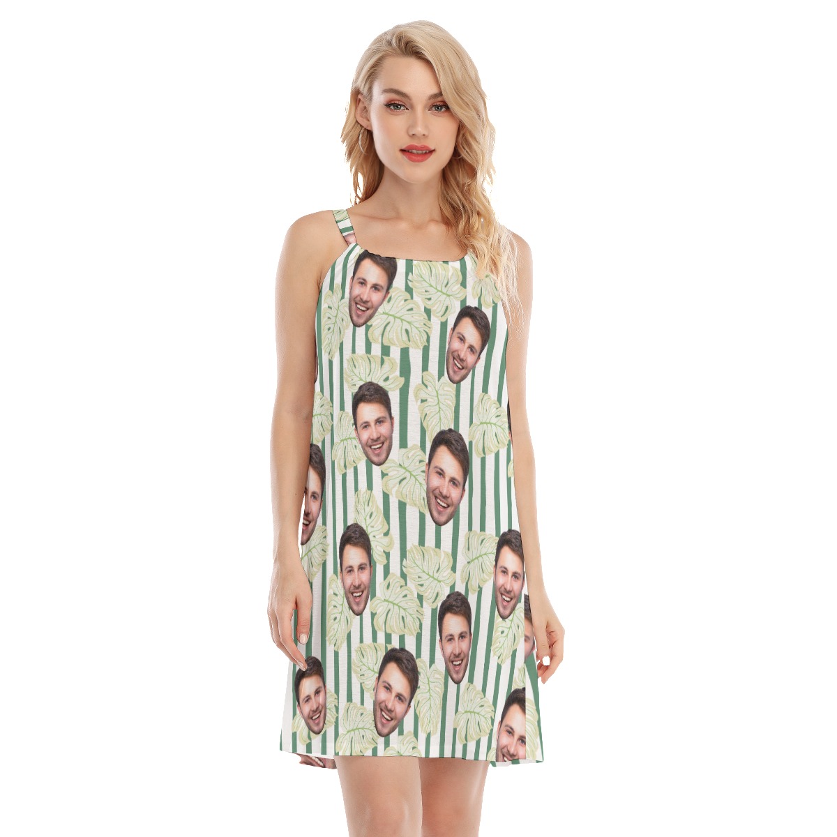 Custom Face Cami Striped Dress For Women - variant image 1