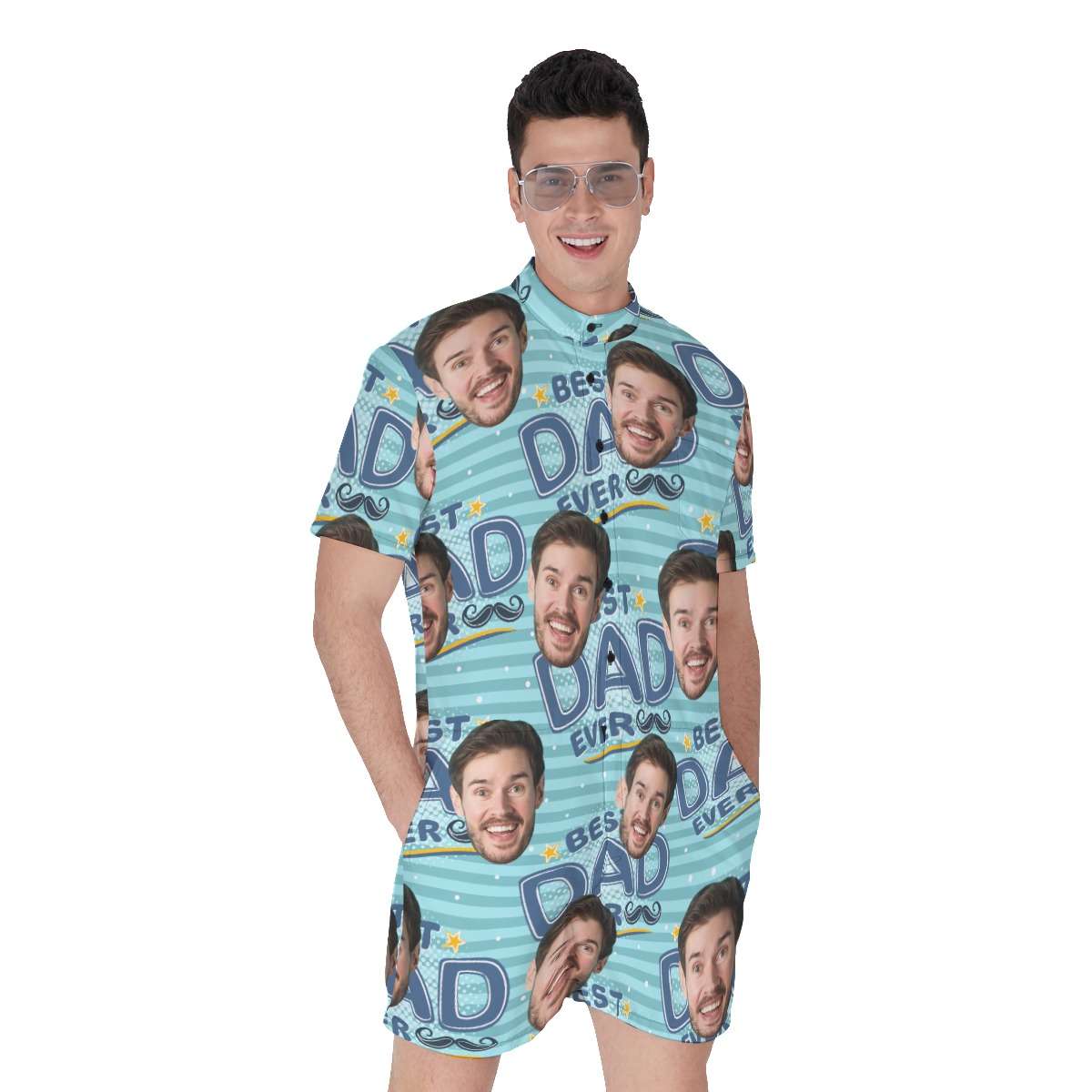Funny Custom Face Best Dad Ever Men's Hawaiian Romper - variant image 1