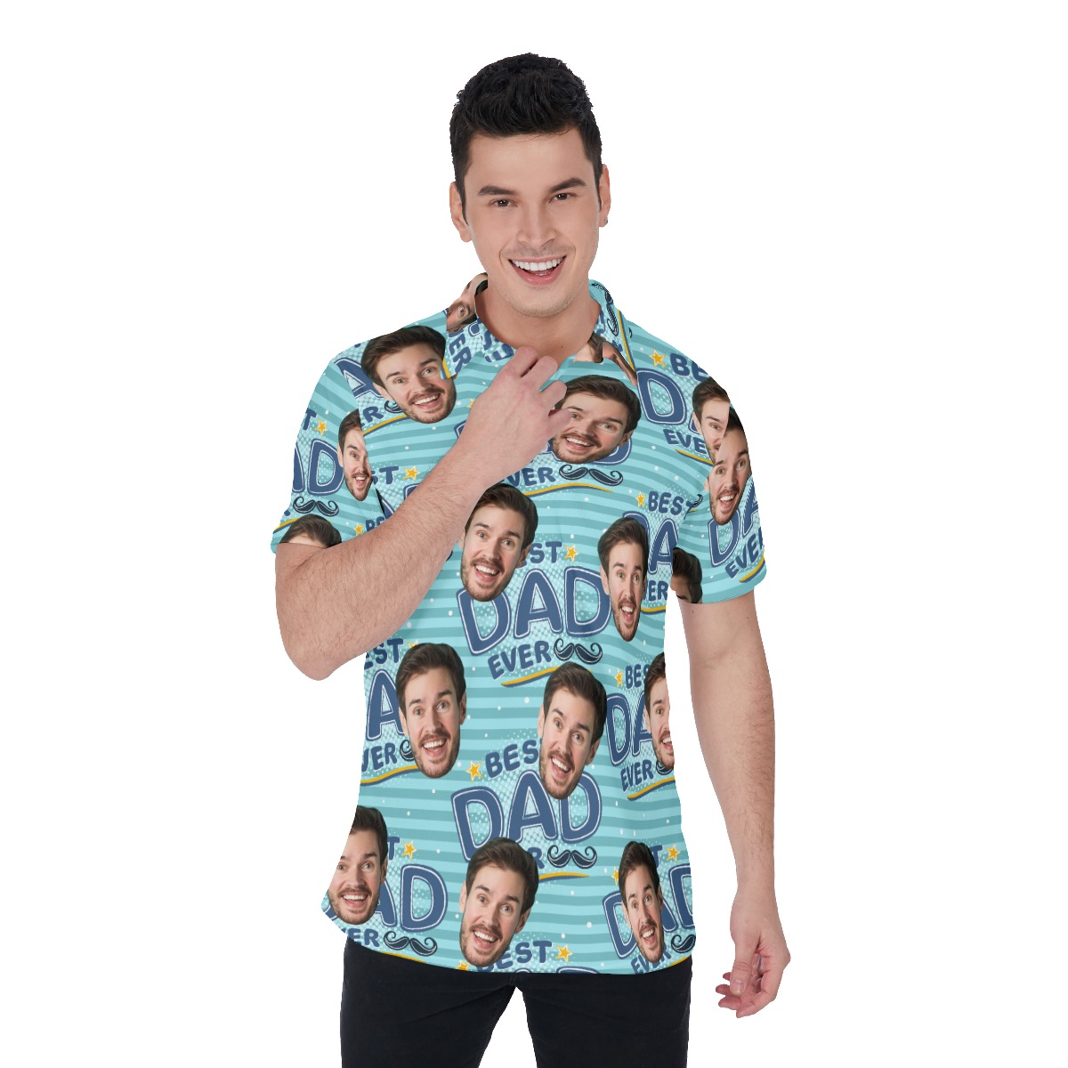Best Dad Ever Custom Face Hawaiian Polo Shirt - variant image 1