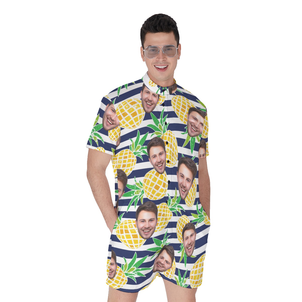 Pineapple Striped Men's Romper With Custom Face - variant image 1