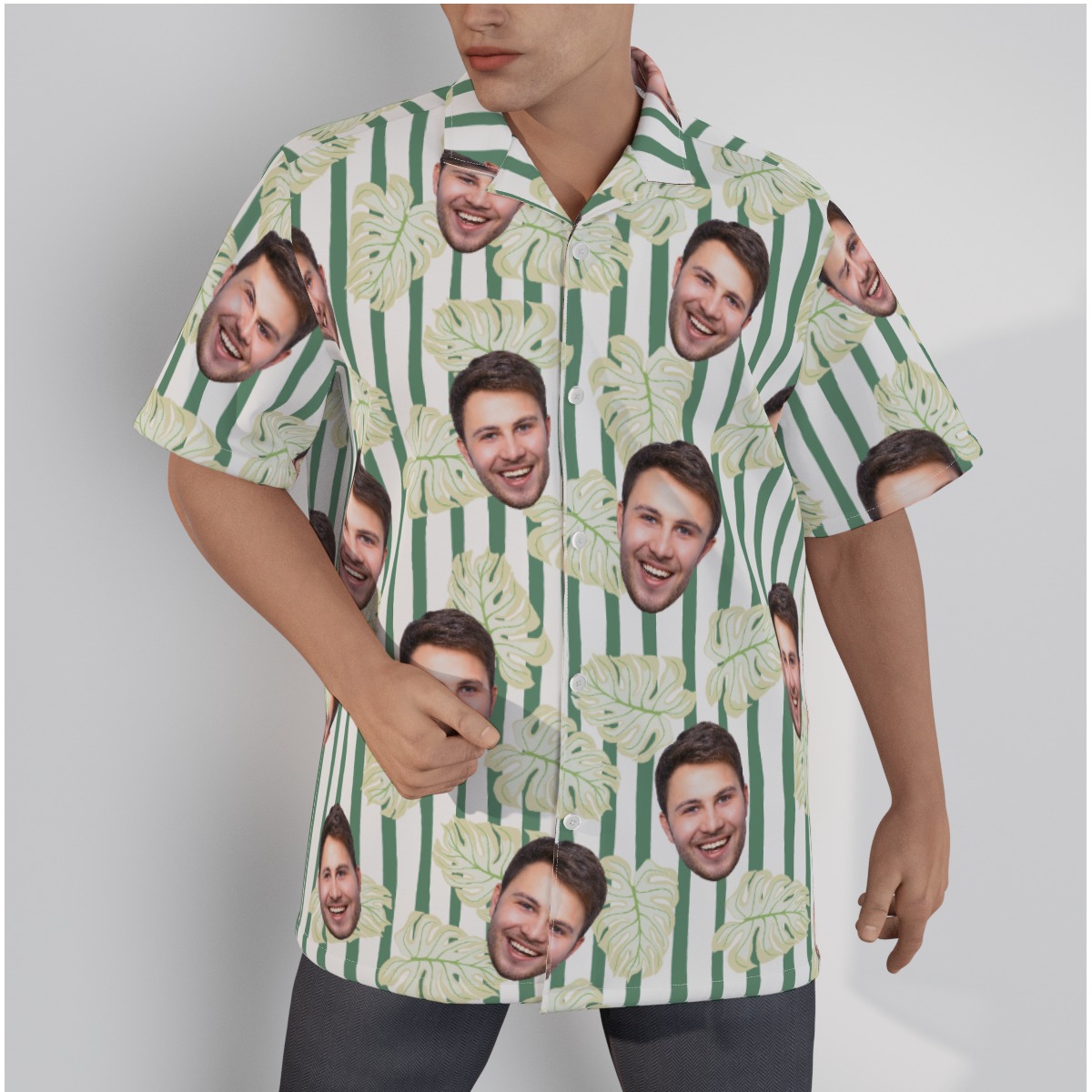Custom Face Leaf Striped Men's Hawaiian Shirt - variant image 1