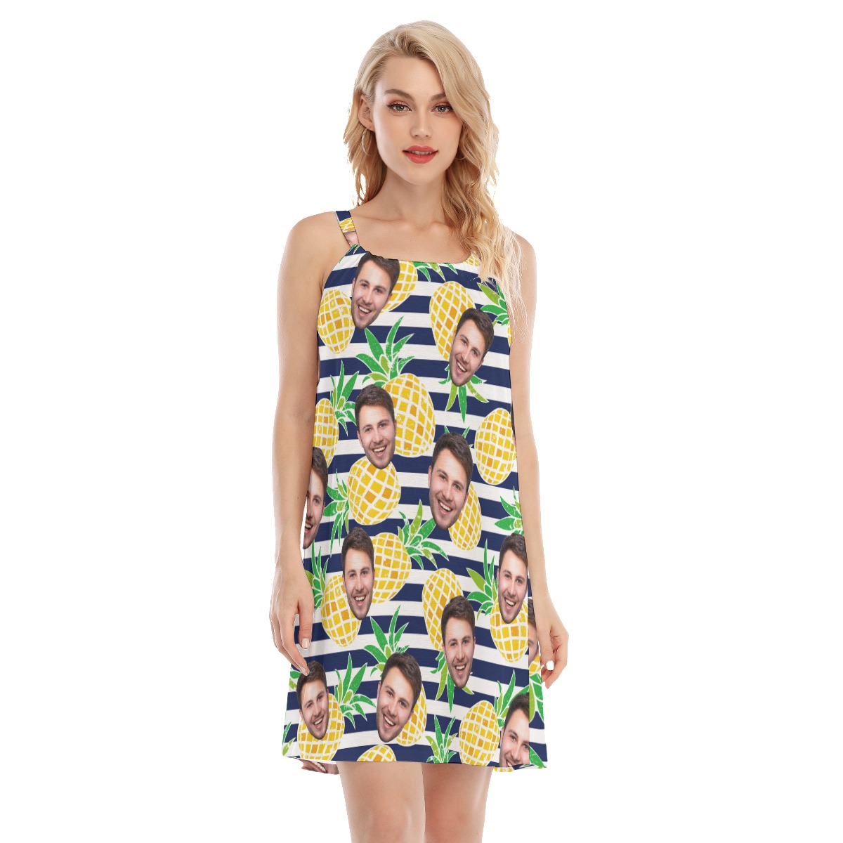 Pineapple Striped Cami Dress With Custom Face - variant image 1