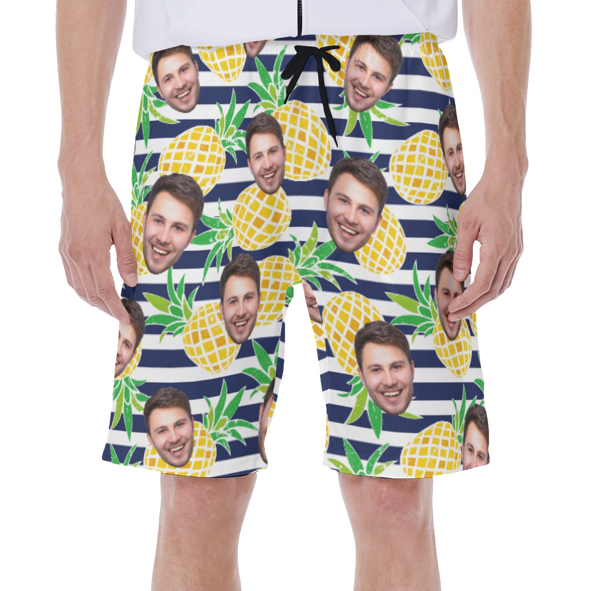 Pineapple Striped Men's Swim Trunks With Custom Face - variant image 1