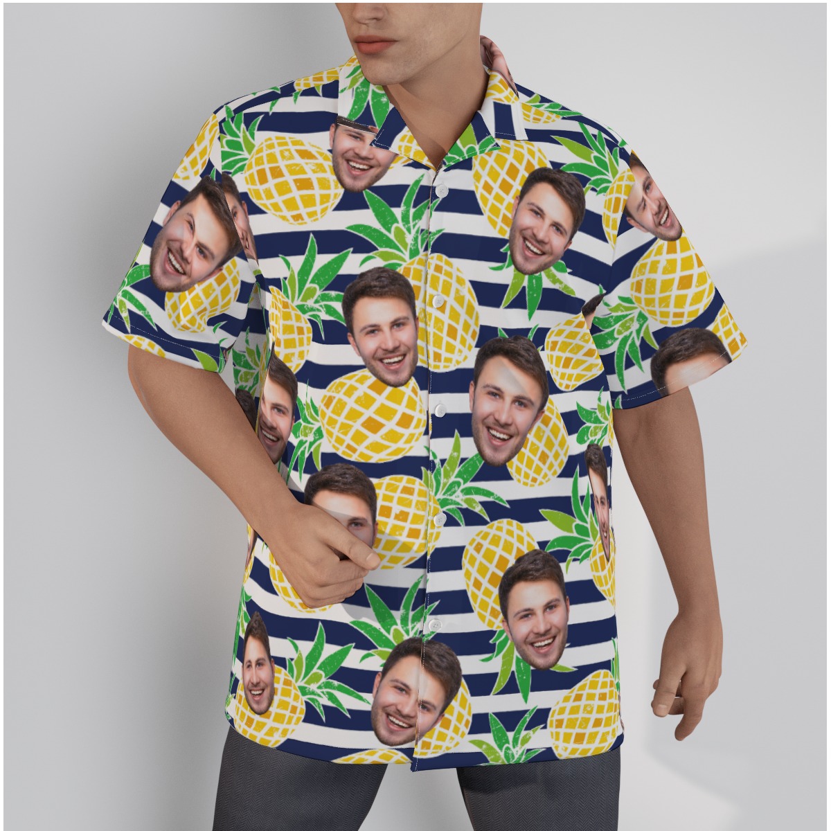Custom Face Pineapple Striped Hawaiian Shirt For Men - variant image 1