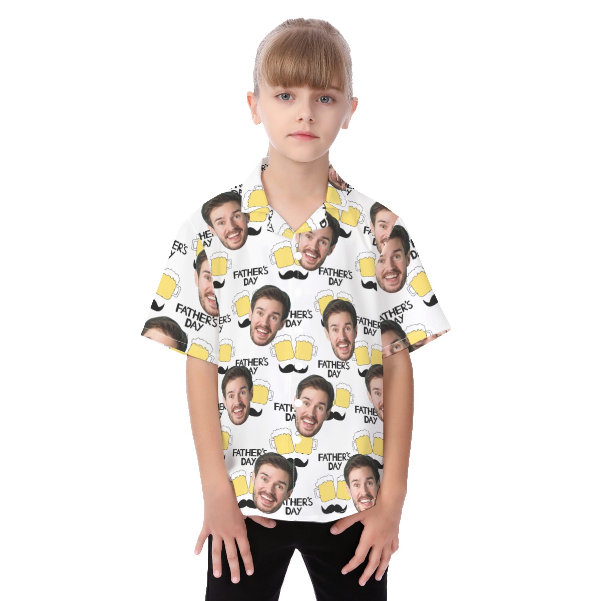 Happy Father's Day Cute Customized Kid's Hawaiian Shirt With Face - variant image 1