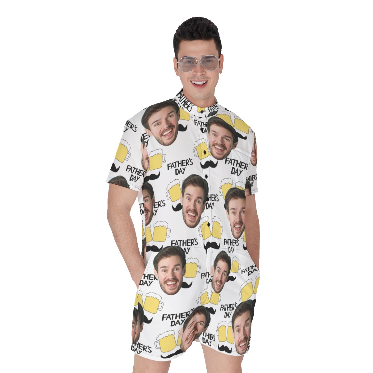 Happy Father's Day Custom Face Men's Hawaiian Romper - variant image 1