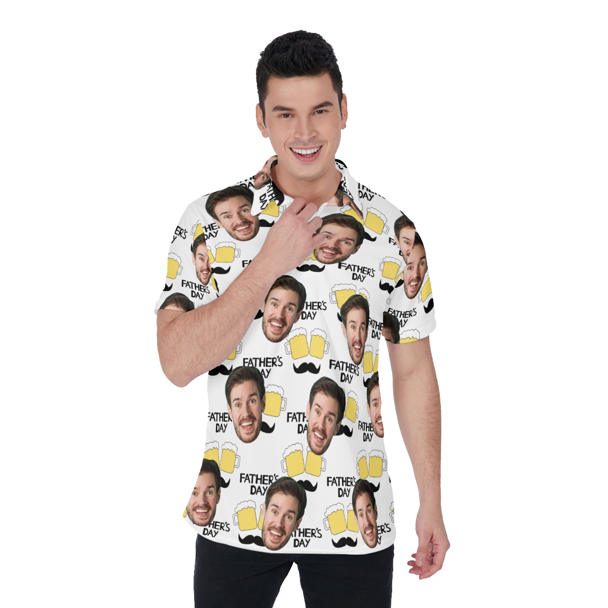 Custom Face Happy Father Day Beer Hawaiian Polo Shirt - variant image 1
