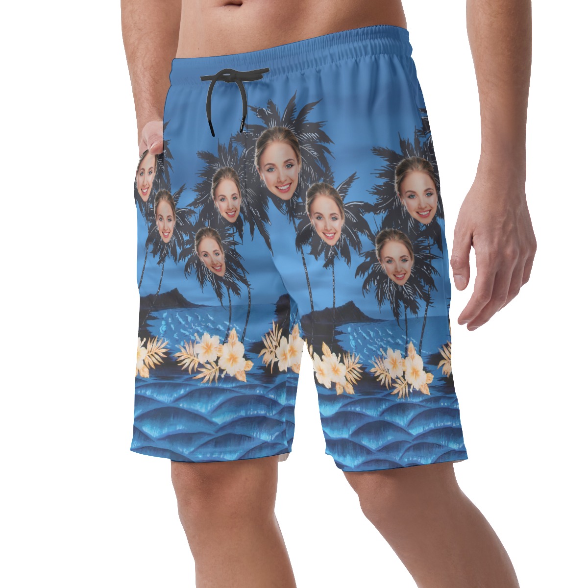 Custom Face With Palm Tree Men's Hawaiian Summer Shorts