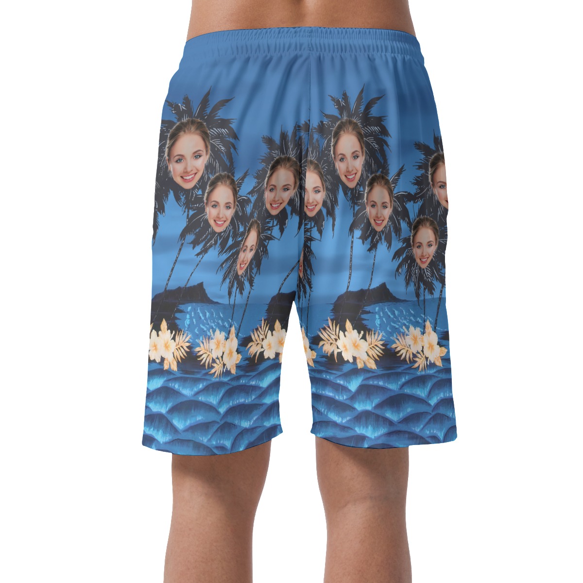 Custom Face With Palm Tree Men's Hawaiian Summer Shorts