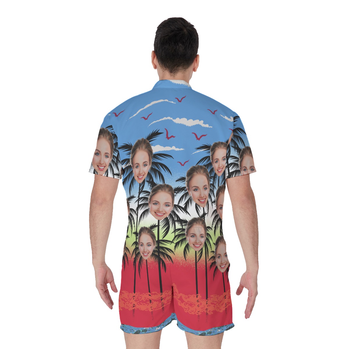 Custom Face Palm Tree Hawaiian Romper For Men