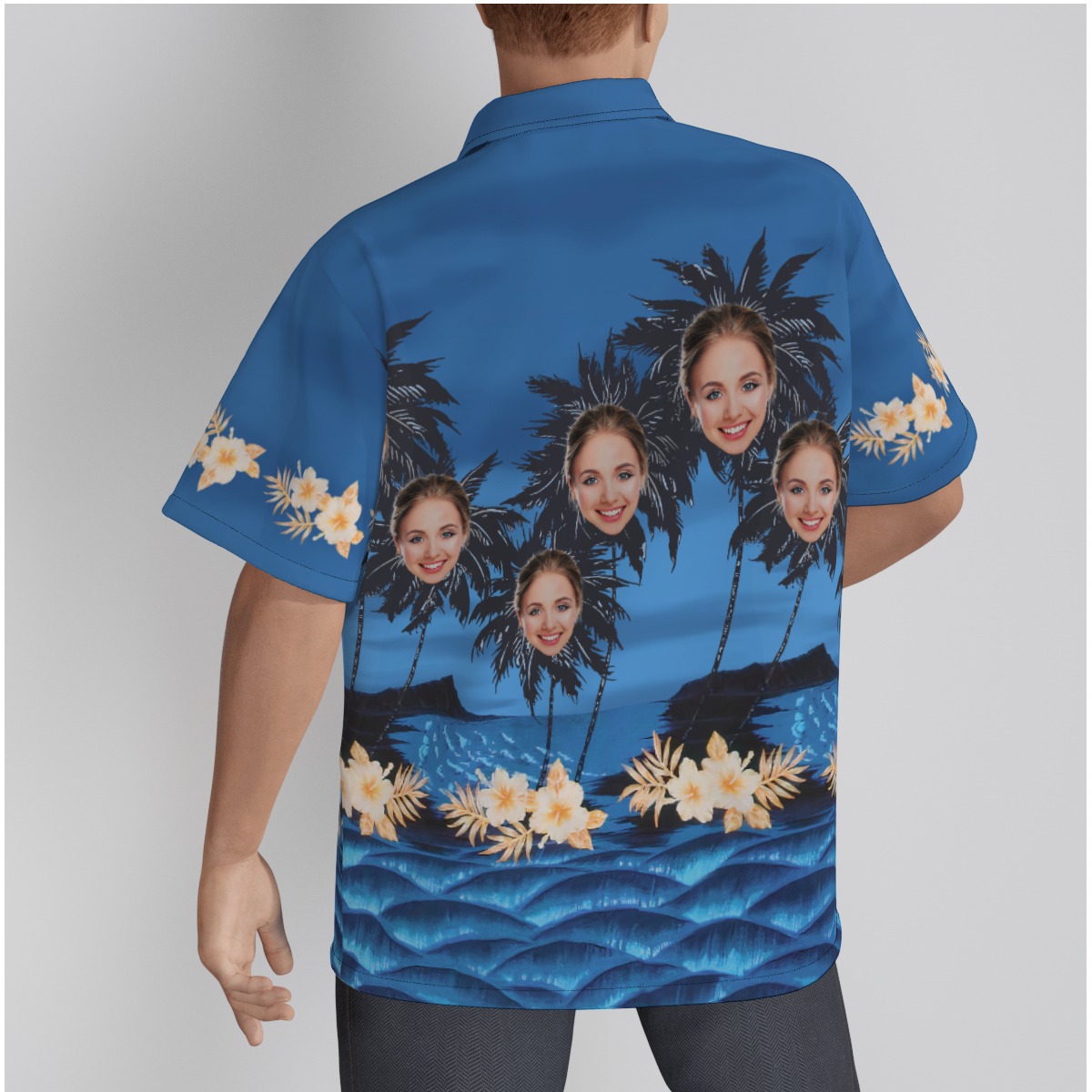Funny Palm Tree Custom Face Blue Hawaiian Shirt For Men