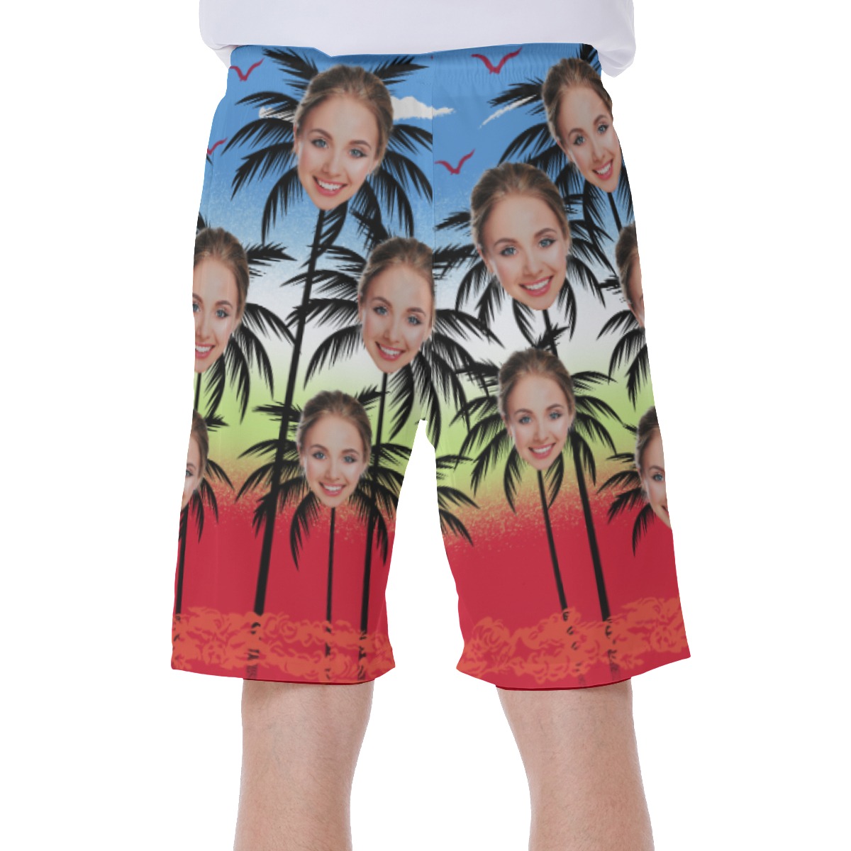 Funny Custom Face With Palm Tree Men's Hawaiian Swimwear
