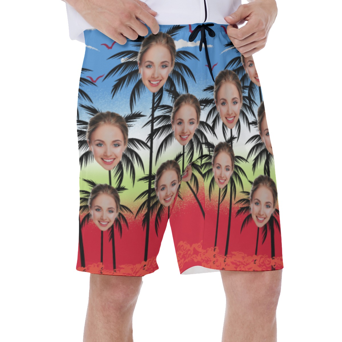 Funny Custom Face With Palm Tree Men's Hawaiian Swimwear