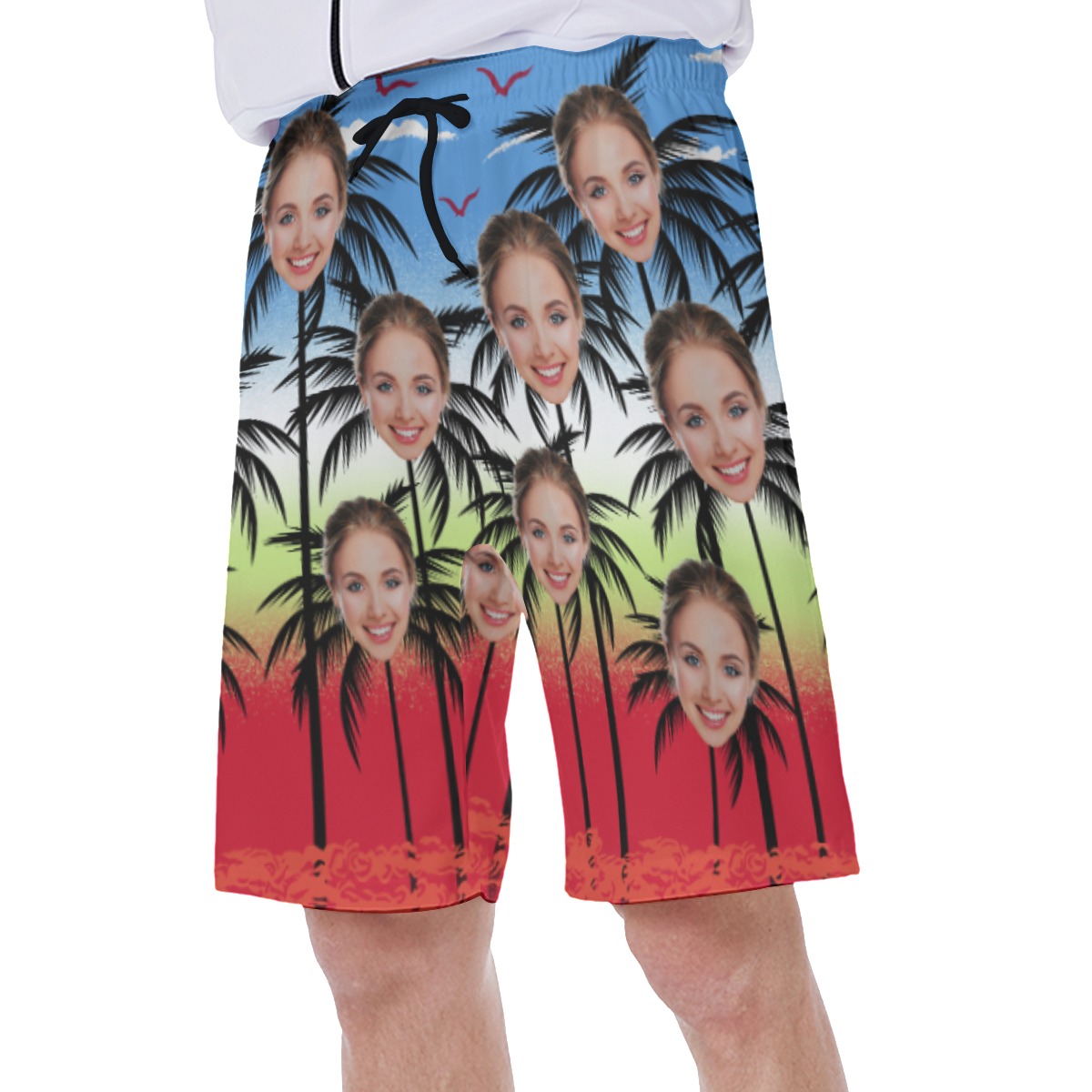 Funny Custom Face With Palm Tree Men's Hawaiian Swimwear