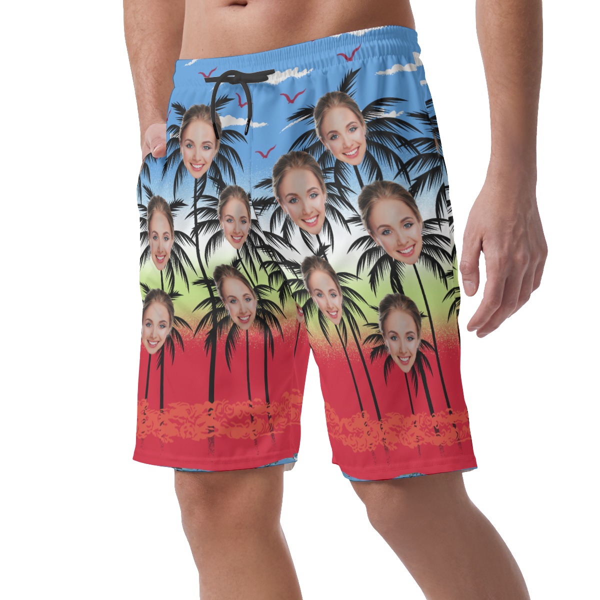 Funny Palm Tree Custom Face Hawaiian Summer Beach Shorts For Men