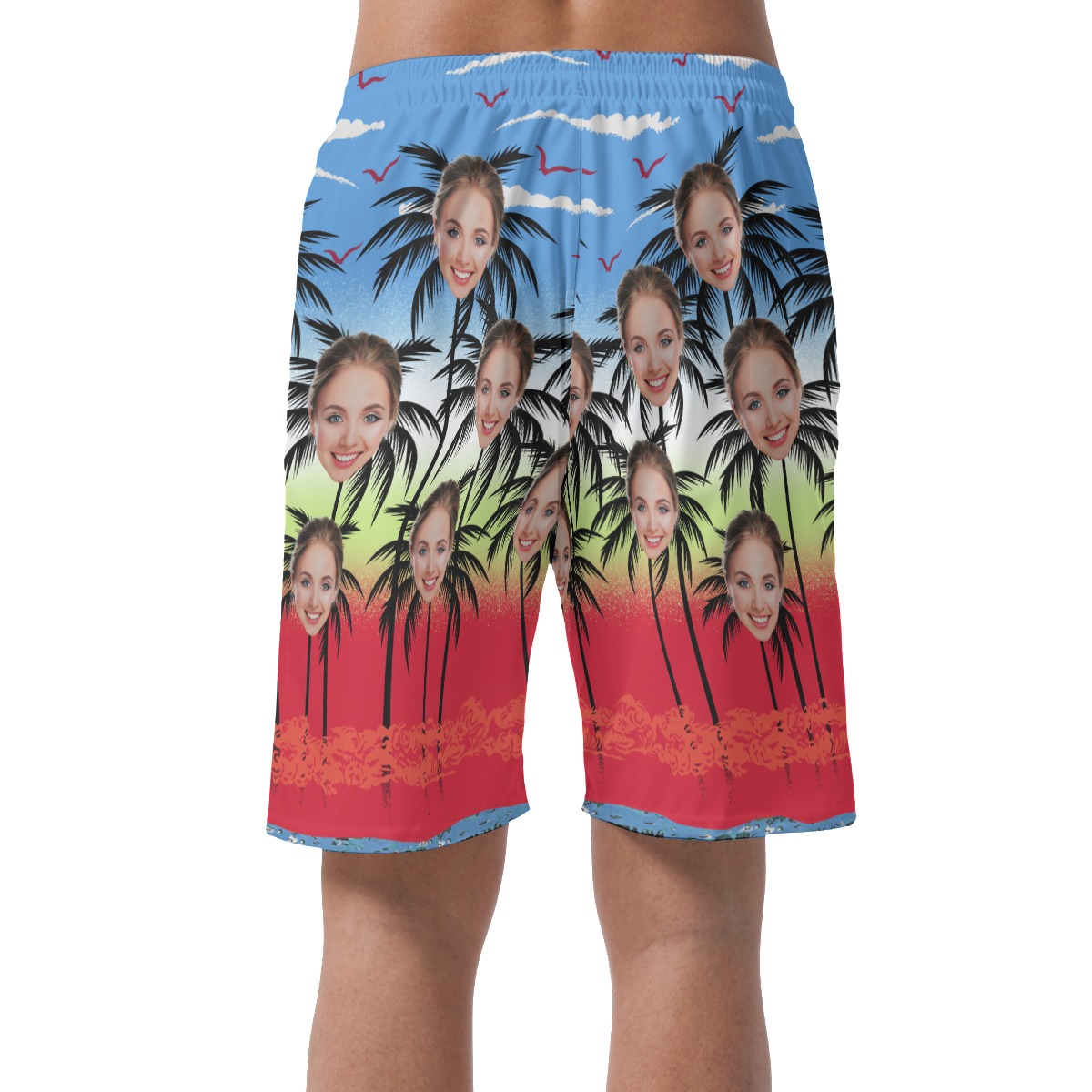 Funny Palm Tree Custom Face Hawaiian Summer Beach Shorts For Men
