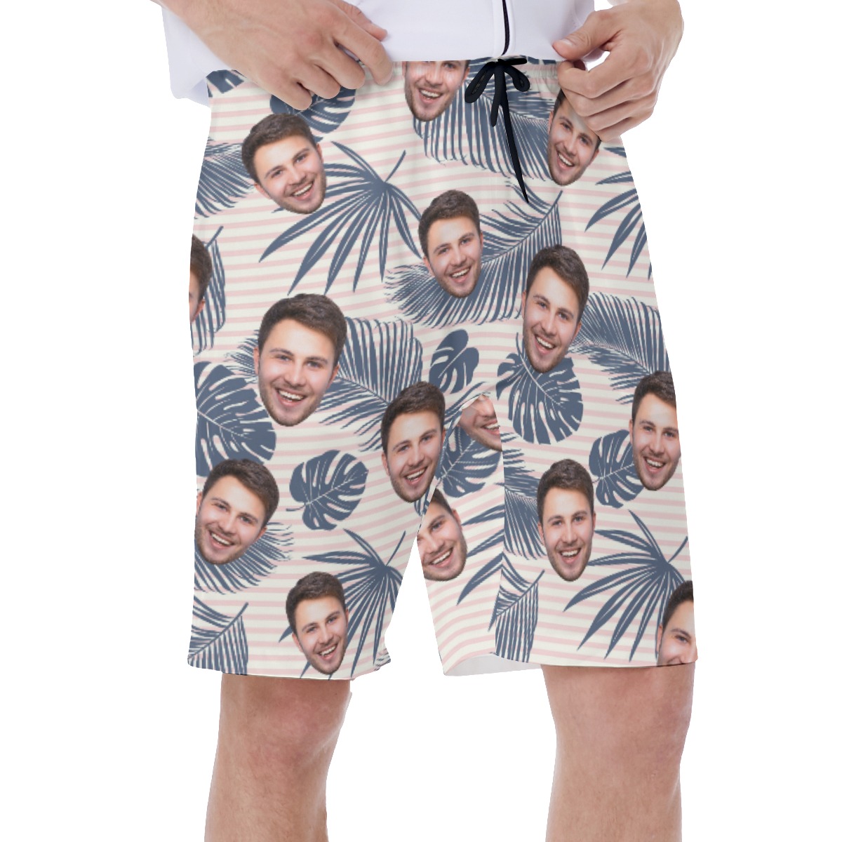 Striped Tropical Leaf Men's Polo Shirt With Custom Face