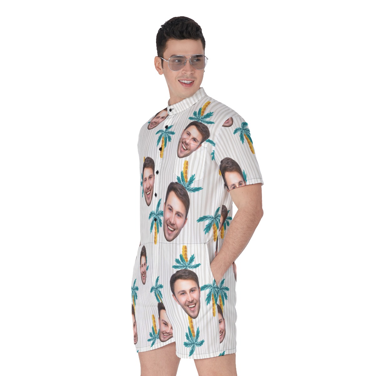 Cool Palm Tree Men's Hawaiian Romper With Custom Face