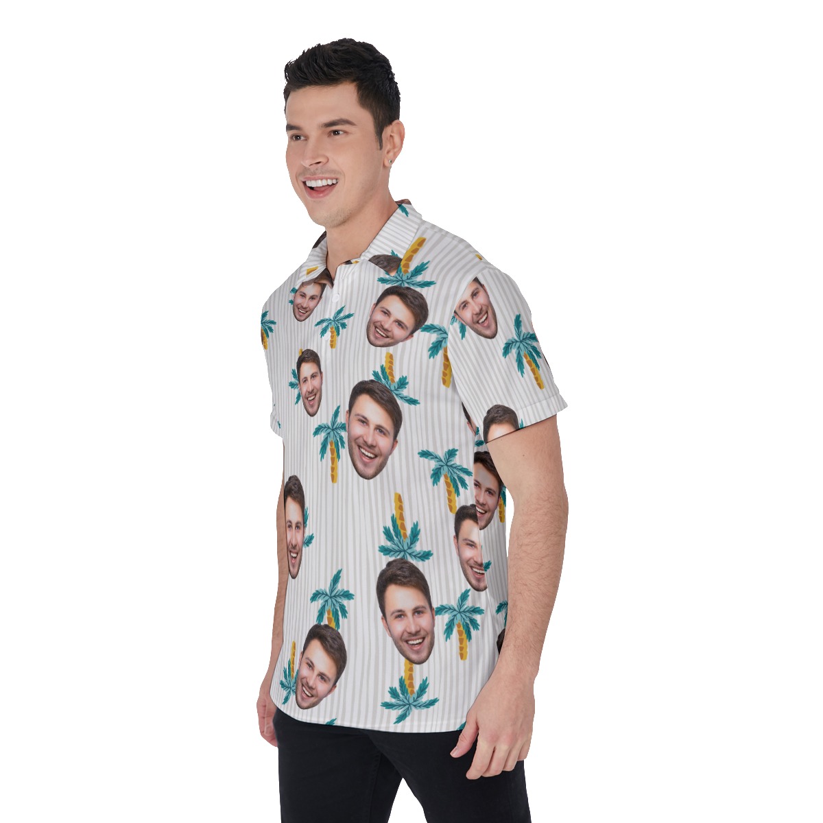 Palm Tree Striped Custom Face Men's Polo Shirt