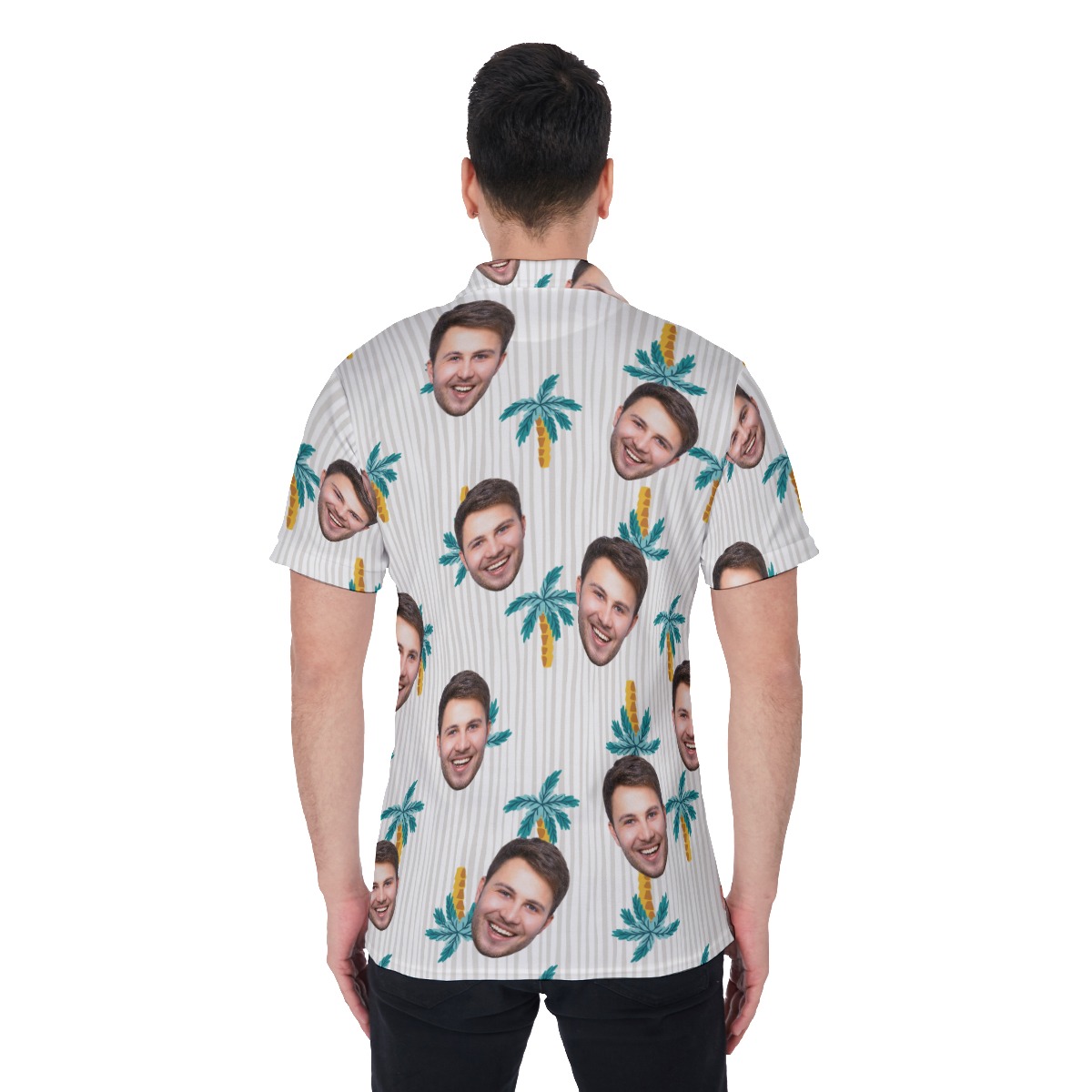 Palm Tree Striped Custom Face Men's Polo Shirt