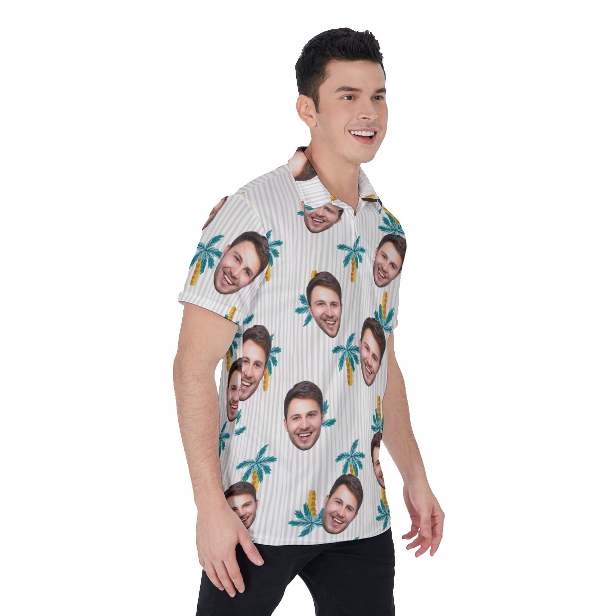 Palm Tree Striped Custom Face Men's Polo Shirt