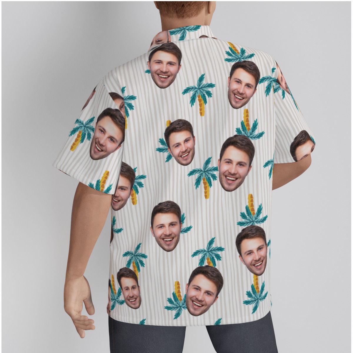 Palm Tree Striped Custom Face Men's Hawaiian Shirt