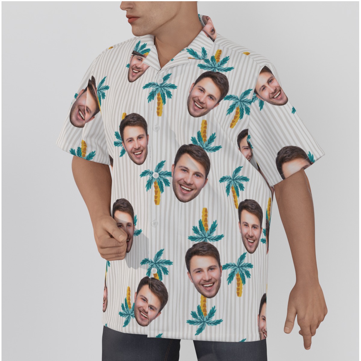 Palm Tree Striped Custom Face Men's Hawaiian Shirt