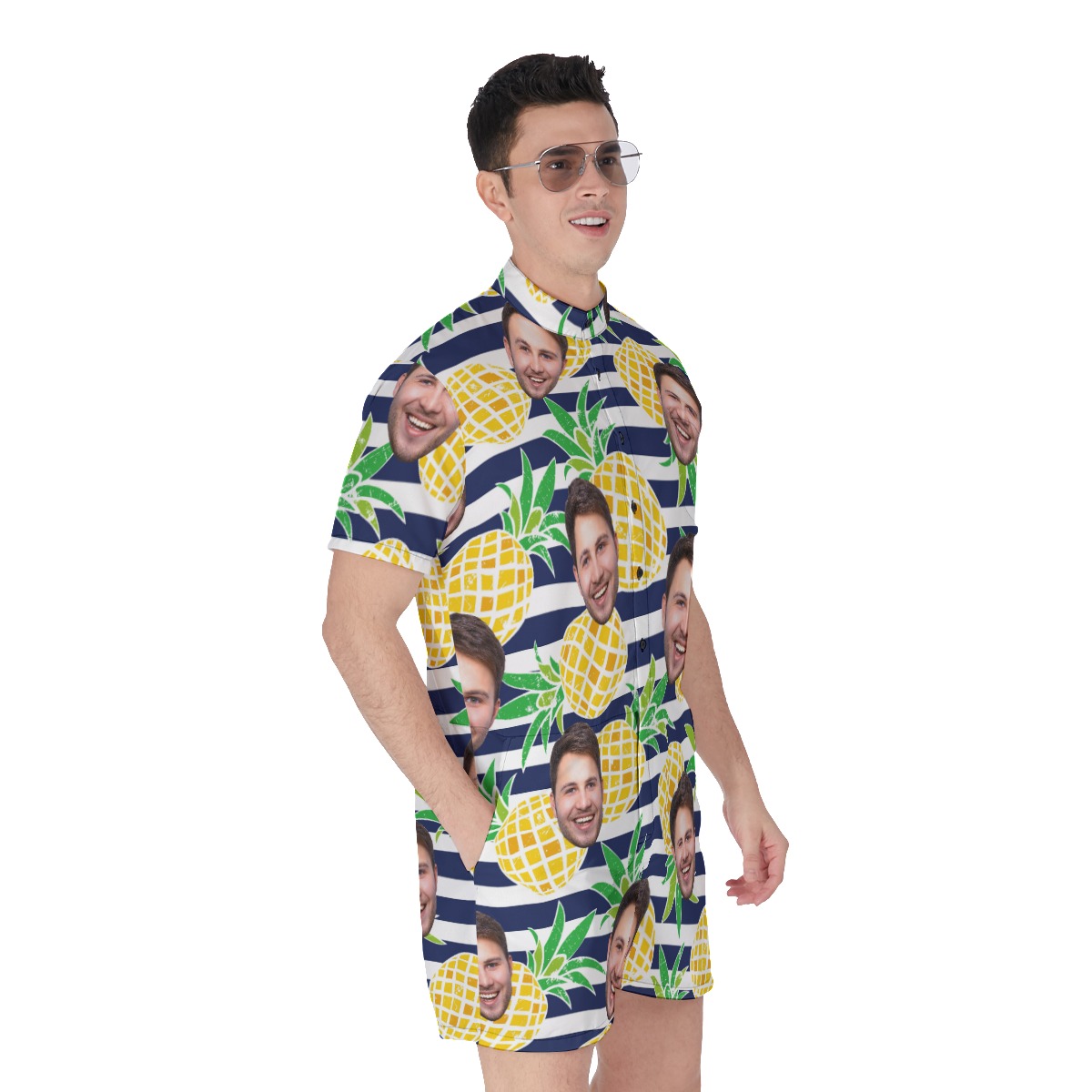 Pineapple Striped Men's Romper With Custom Face