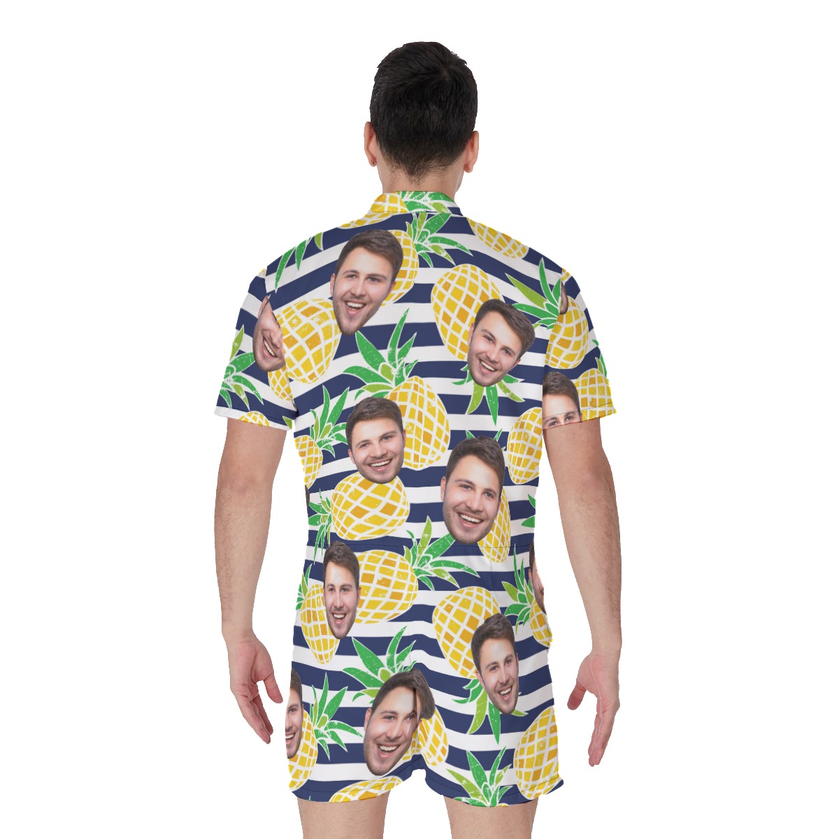Pineapple Striped Men's Romper With Custom Face