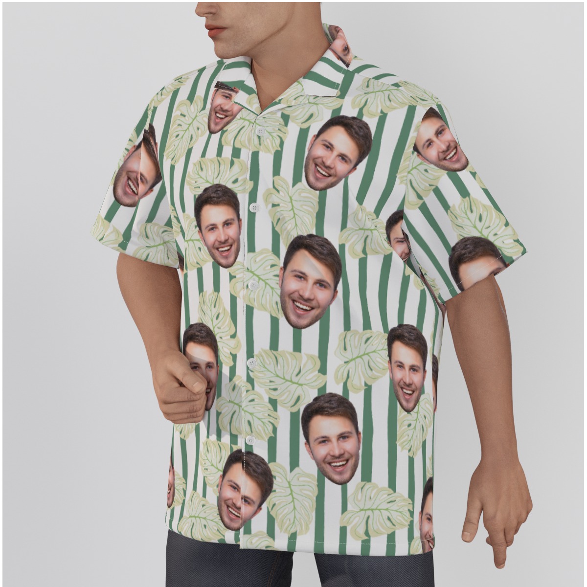 Custom Face Leaf Striped Men's Hawaiian Shirt