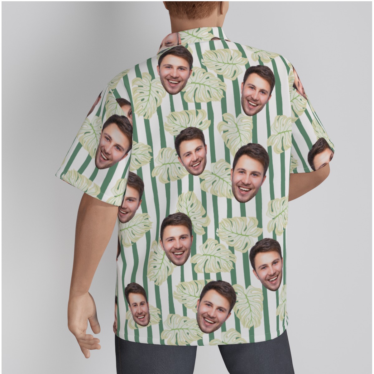 Custom Face Leaf Striped Men's Hawaiian Shirt