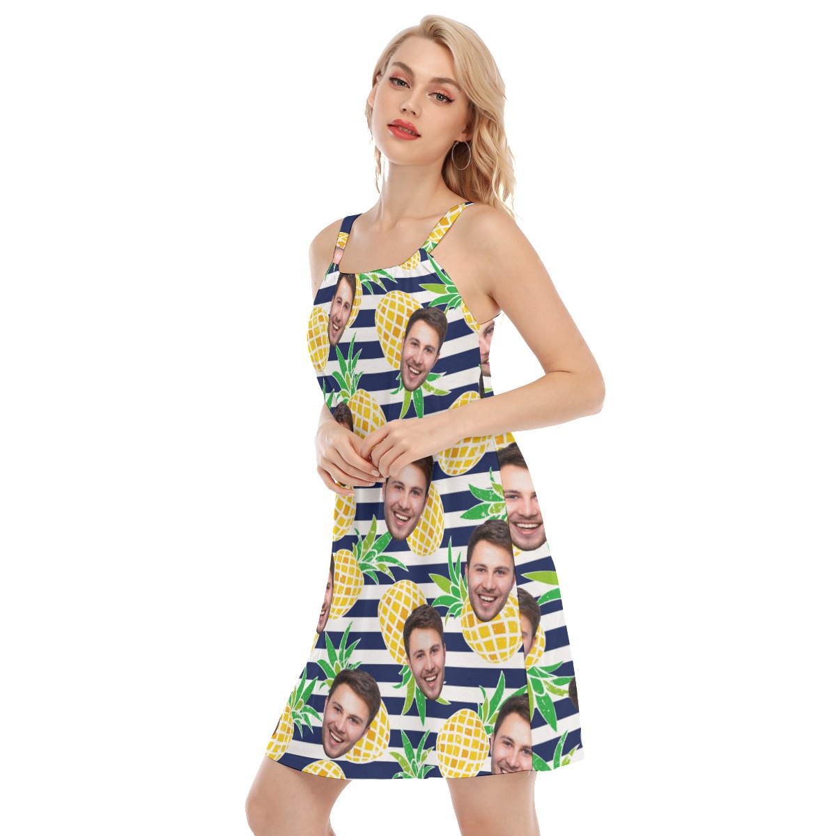 Pineapple Striped Cami Dress With Custom Face