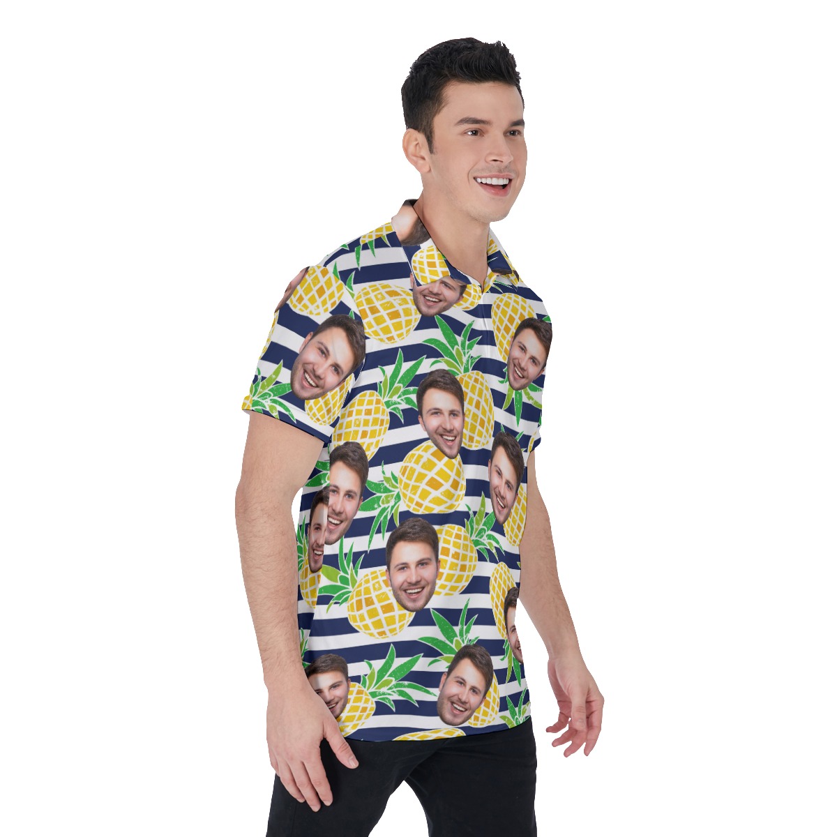 Custom Face Pineapple Striped Men's Polo Shirt